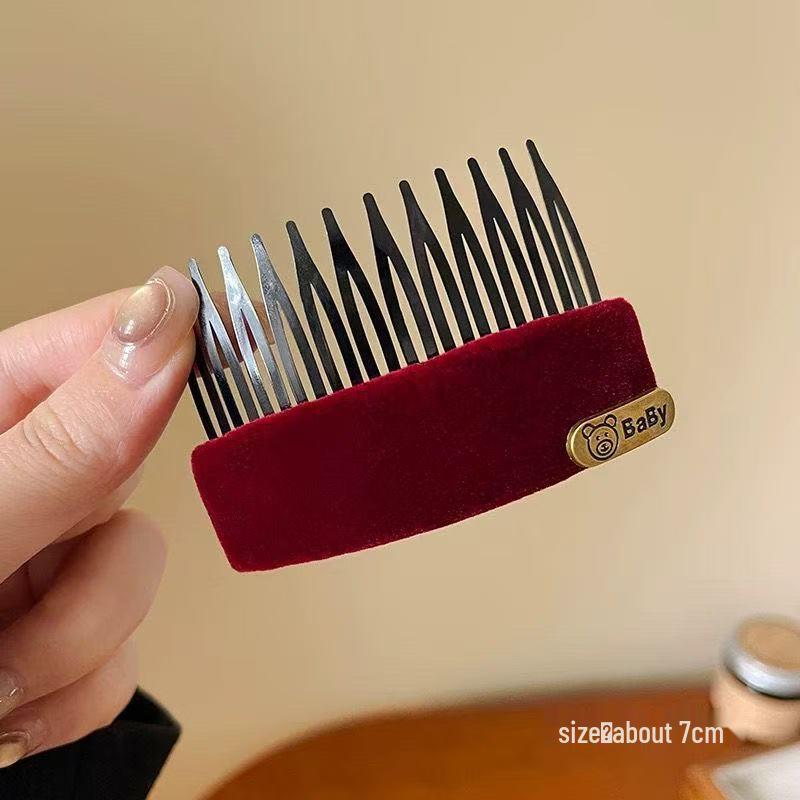 Velvet Upside Down Comb Hair Clip for Women - Fixes Bangs, Baby Hair, and Back of Head Hairpin Headwear, Retro Autumn/Winter 2025 Style.