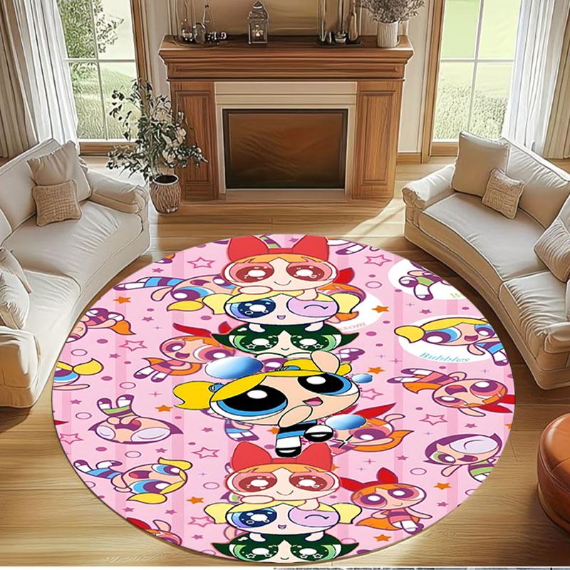 The Powerpuff Girls Print Round Rug, Washable Floor Carpet, For Entryway Dorm Laundry Room Office Study, Home Decor Birthday Christmas Gift