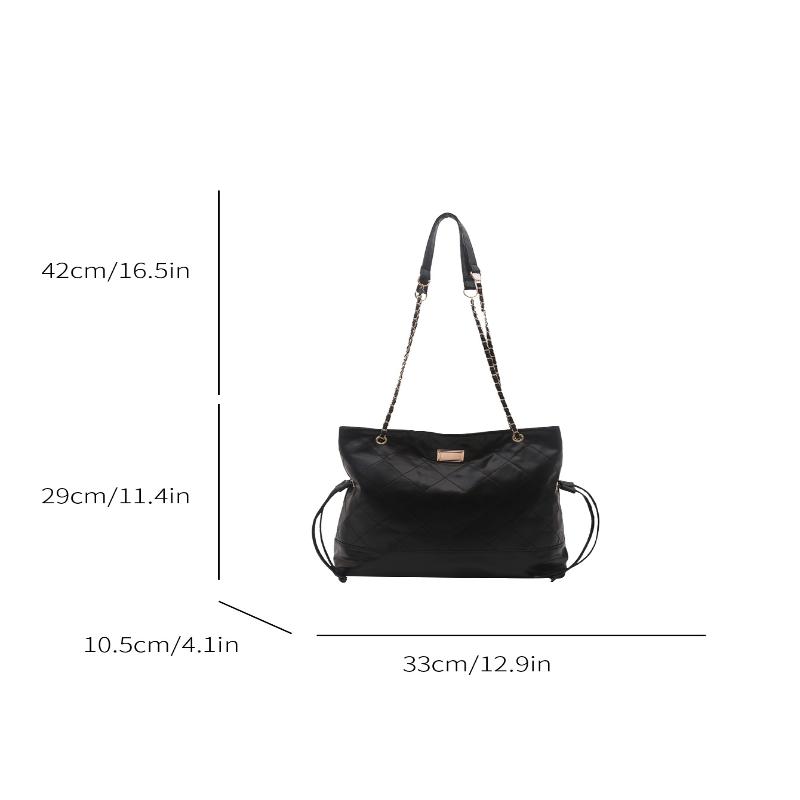 Trendy Suede Diamond Pattern Vintage Chain Bucket Bag Contrast Color Shoulder Bag Handbag