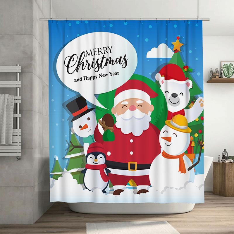 

Tu Christmas Shower Curtain Festive Holiday Decor Santa Claus Reindeer Winter Theme Bathroom Set Waterproof Home Decor Gift W60H190(CM)-1 Pcs