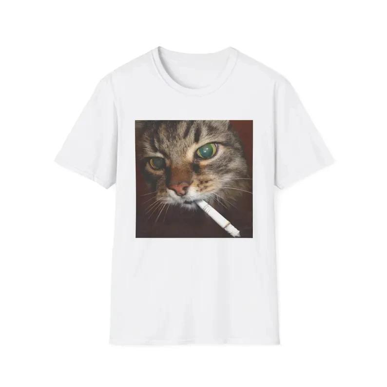 Comic Cat Smoking Tshirt Cat Smoker Zgeneration Joke Tshirt Idiot Braindead Soft Female Cat Couple Graphic Tshirt