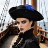 Classic Retro Tricorn Hat Wide Brim Pirate Headwear Pirate Feathers Hat  Halloween Party