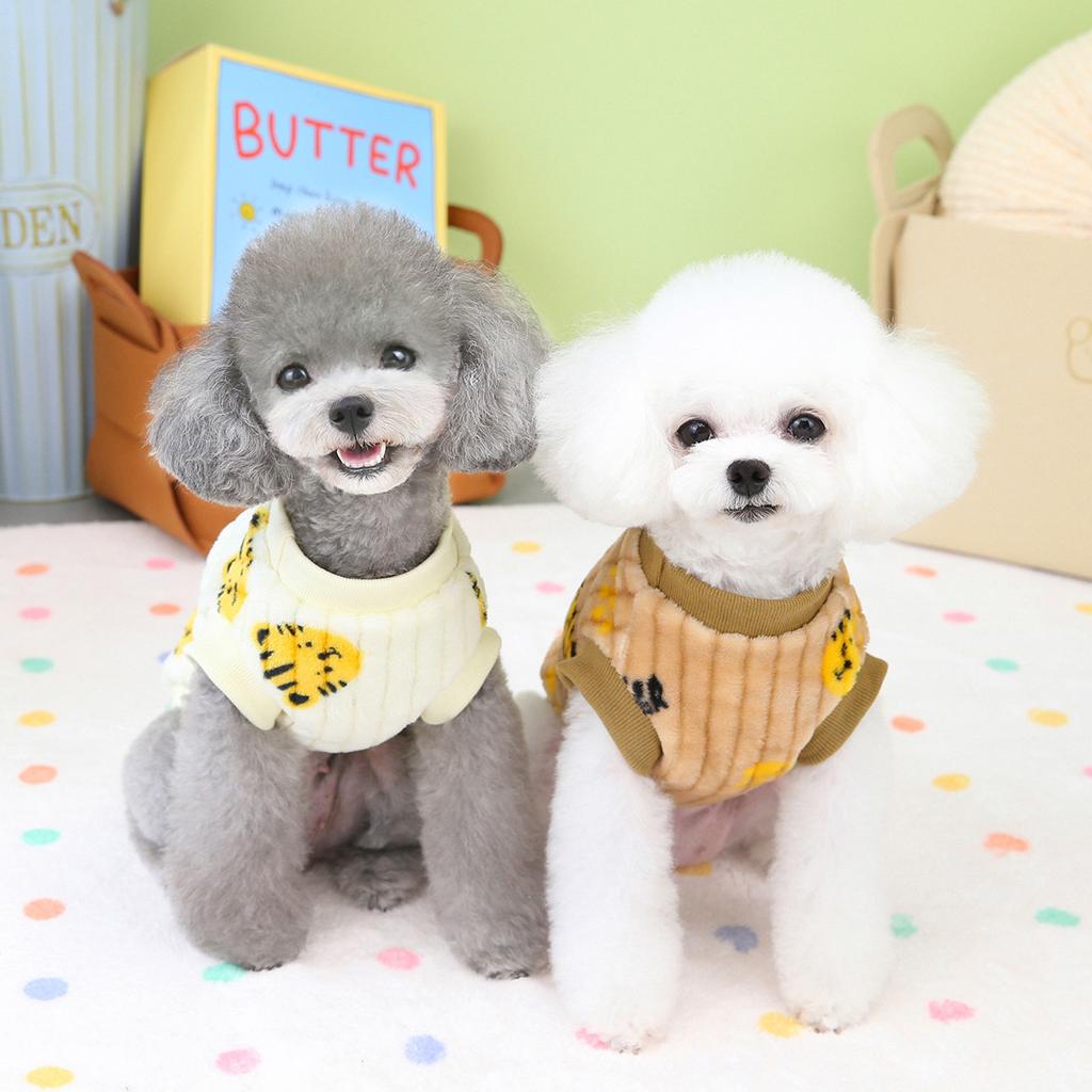 Dog Striped Plush Coat Autumn and Winter Teddy Bear Small Dog Winter Thick Vest Pet Cat with Plush Vest Puppy Clothes