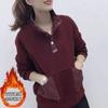 Womens Thermal Sweatshirt Stand Collar Splicing Loose Fit Long Sleeve Slim Top