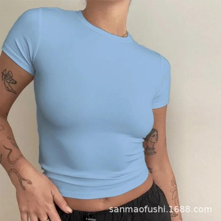 Women's Plain-coloured Fitted Short-sleeved T-shirt Women's Fashionable Casual Base Layer Top