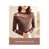 Women's Retro Beaded Black Mesh Long Sleeve Slimming Top - 2023 Spring/Autumn Collection