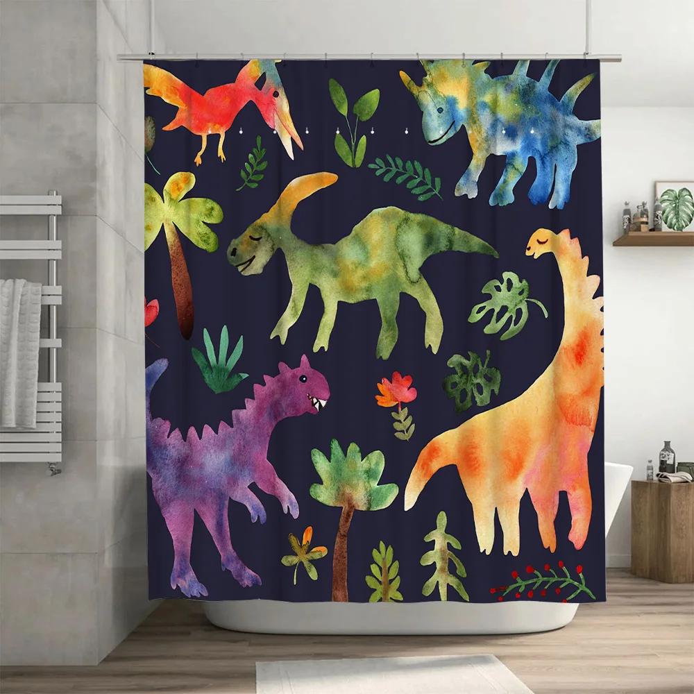 Vibrant Dinosaur Shower Curtain Waterproof Fabric Design for Bathroom Decorations 71x72 inches