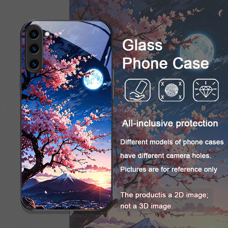 Retro Scenery Moon Cherry Blossom Tempered Glass Phone Case for Samsung Galaxy S25 Ultra S24 S23 S10 Plus S22 S21 S20 FE Covers