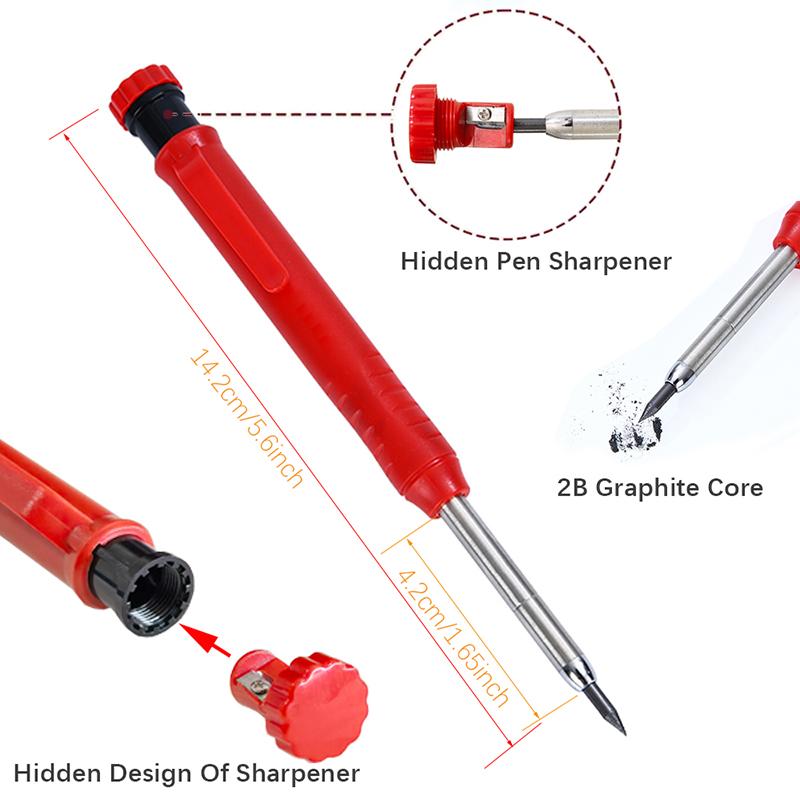Mechanical Solid Carpenter Pencil Set with Cap Carpenter Scribing Deep Mouth Marking Tool with Built-In Sharpener Marking Pencil