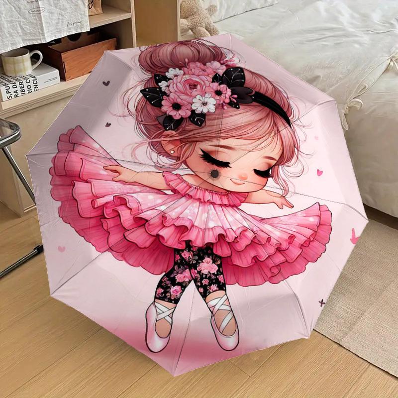 1PC Floral Pattern Ballet Girl Umbrella-8-Rib Reinforced Portable Folding Travel Suitable for All Seasons Outdoor Daily Use-J412