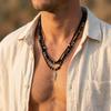 Vnox Stainless Steel Triangle Pendant Black Onyx Beaded Layered Leather Necklace for Men Women, 50-57cm Length Boho Jewelry Gift