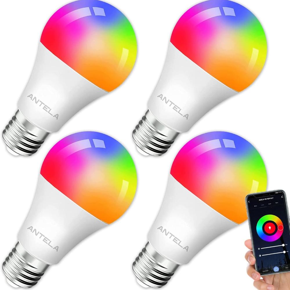 

Лампа Alexa WLAN Лампочка E27, 9 Вт Светодиодная RGB Лампочка, Теплый Белый (2700K) Холодный белый (6500K), Управление через приложение, совместимое с Alexa, Google Home, 4 ПК E27-4