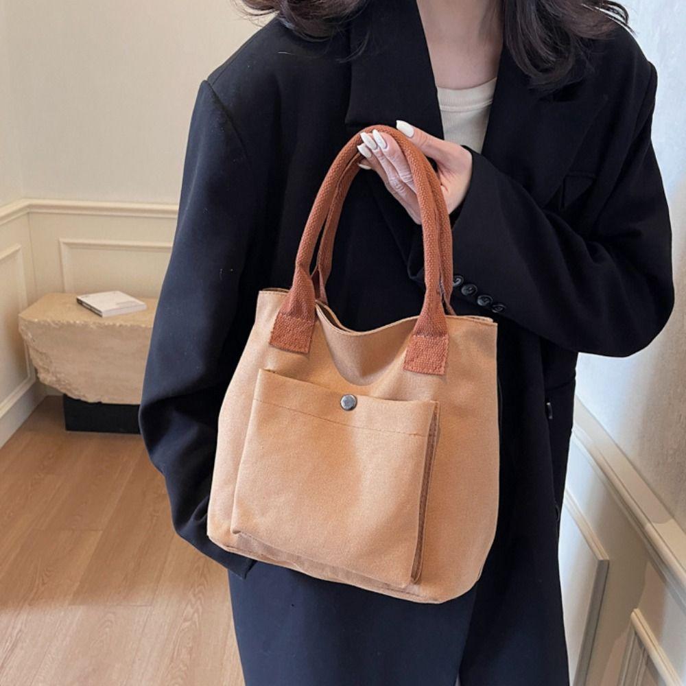 Solid Color Canvas Shoulder Bag Multiple Pockets Women Handbag Casual Oxford Tote Bag  Outdoor