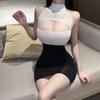 Sexy Secretary Transparent Teddy Erotic Short Skirt Babydoll Seductive Open Bra Underwear Porn Bodycon Package Hip Dress