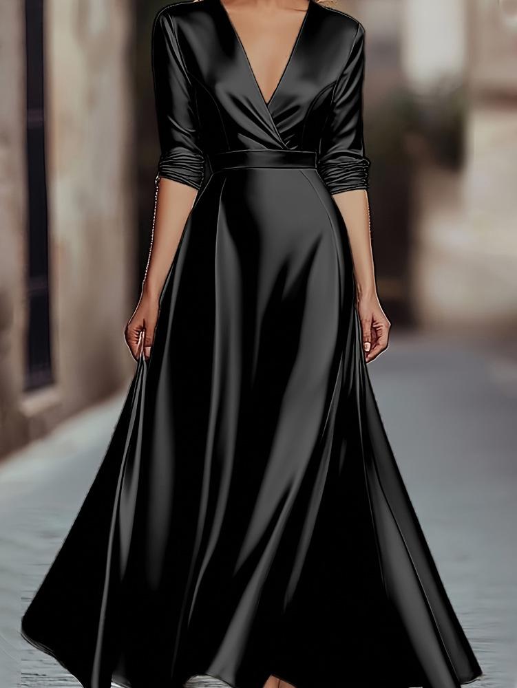 Cross2026 Elegant Light Luxury V-Neck Dress for Spring/Autumn Banquet Party and Formal Wear Medium
