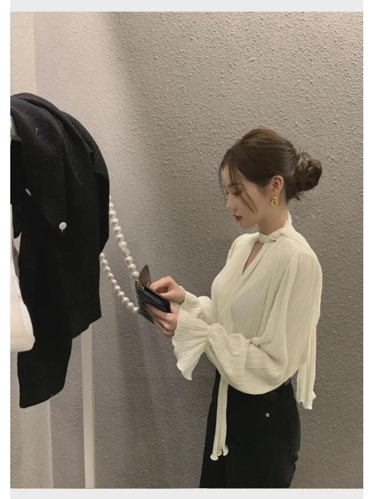 New V-Neck Trumpet Sleeve Loose Fit Casual Long-Sleeve Women's Top