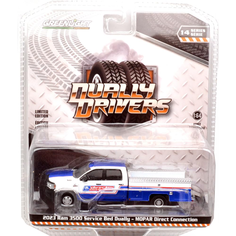 GREENLIGHT 1/64 Scale Dually Driver Series 14 2023 Ram 3500 Service Bed Dually - Mopar Direct Connection зелёный
