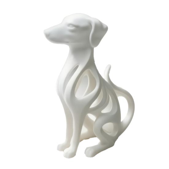 Hollow Curved Dog Sculpture Desktop Ornament, Surface Sitting Hound Figurine, Matte Housewarming Gift White One-Piece Molded for Home Office