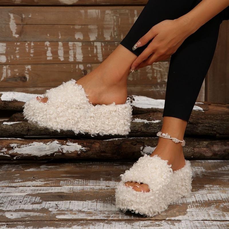 Fashion Fashion Solid Design Casual Thick Soled Cotton Slippers for Women 2025 Winter New Open Toes Comfortable Versatile Plush Draggers