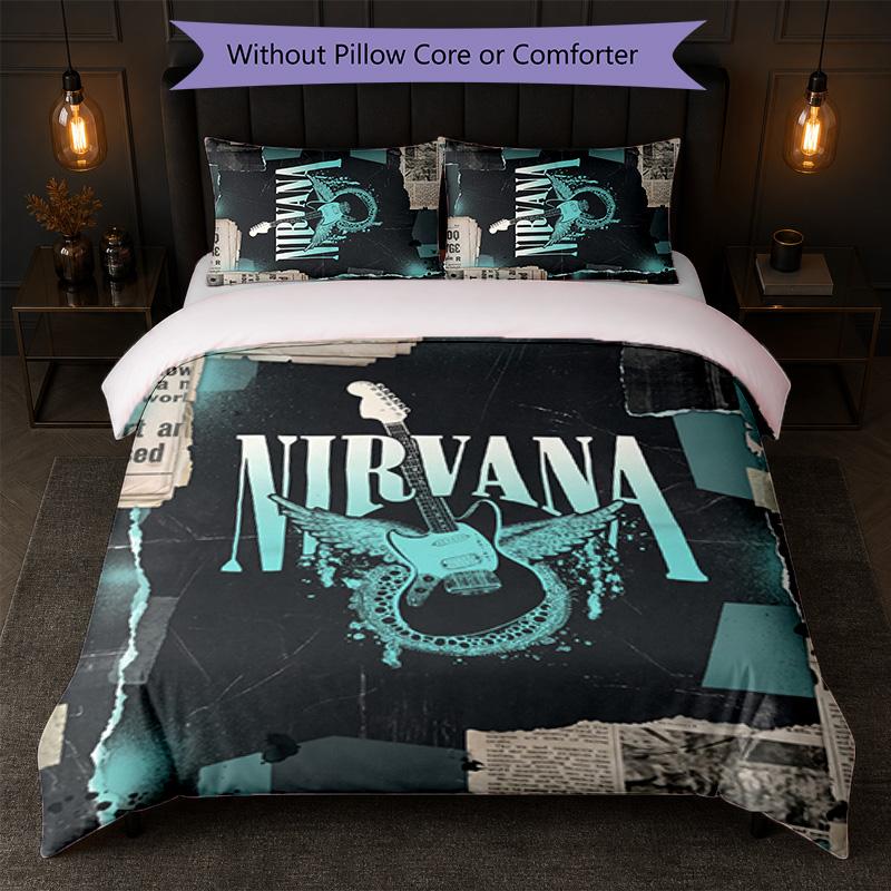 Ensemble de literie 3 pièces imprimé Nirvana Housse de couette avec deux taies d'oreiller Linge de lit doux pour chambre à coucher à la maison