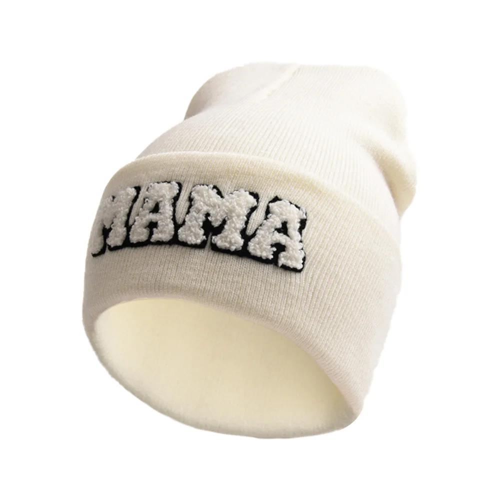 Winter Mama Letter Mini Solid Color Skullies Beanie Hat Outdoor For Women Hip Hop Knitted Caps Girl Casual Warm Ski Beanies Cap