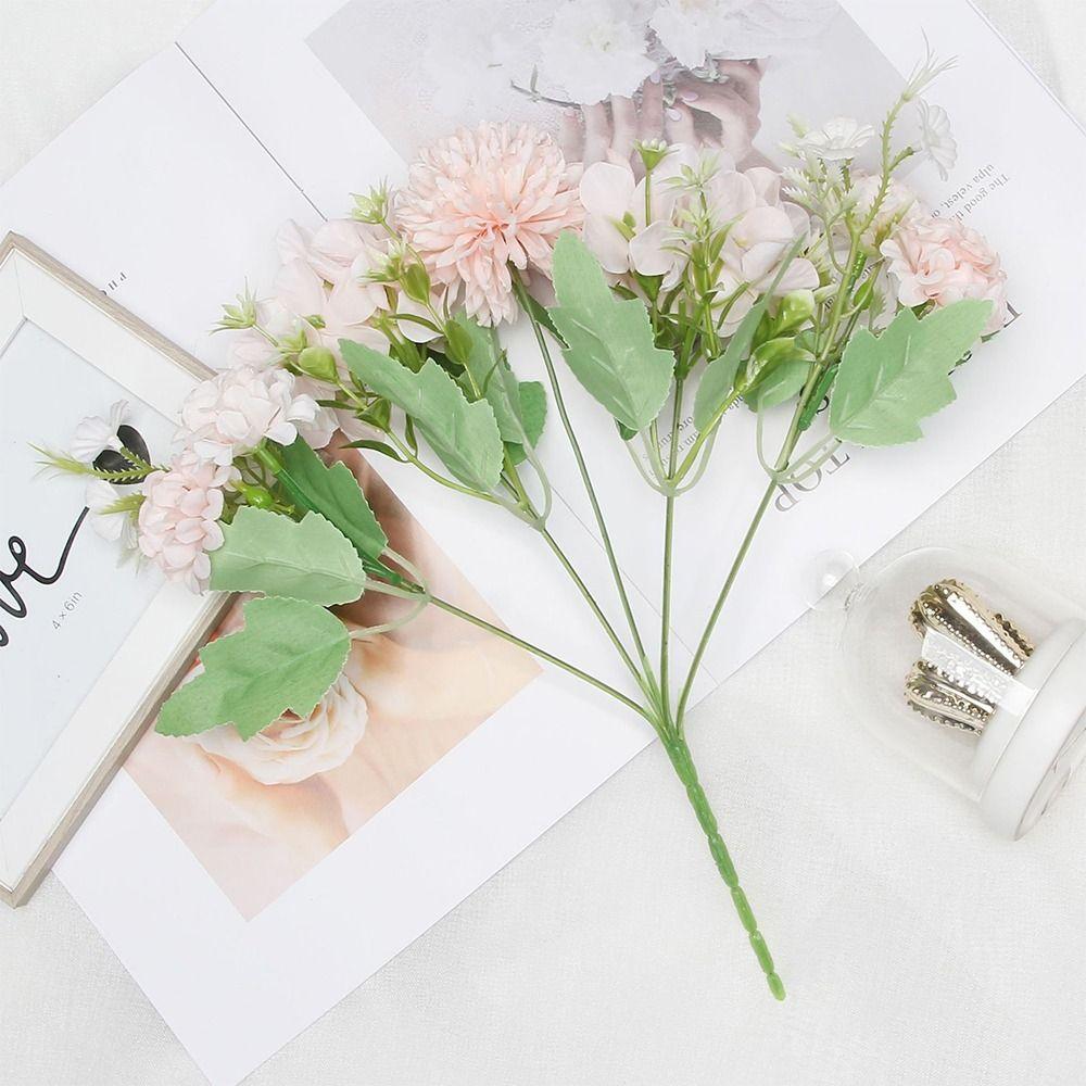 Multicolor Hydrangea Artificial Flowers Silk Petals Green Leaves Simulation Peony Dandelion Bouquet Photo Props DIY Accessories