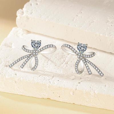 French Luxury Zirconia Bow Stud Earrings: Elegant, Versatile, and Highly Polished for a Radiant Shine
