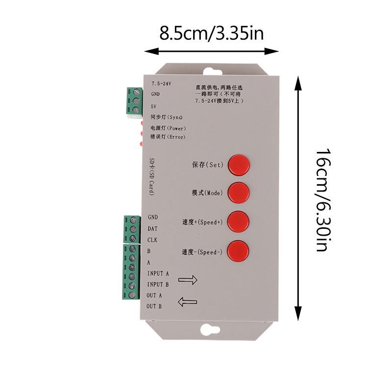 Gleichstrom 5V~24V T1000S SD-Karte RGB LED Max. 2048 Pixel Programm-Controller Ws2812B Ws2811 Ws2815 Lpd6803 Sk6812Ic LED-Streifenmodul