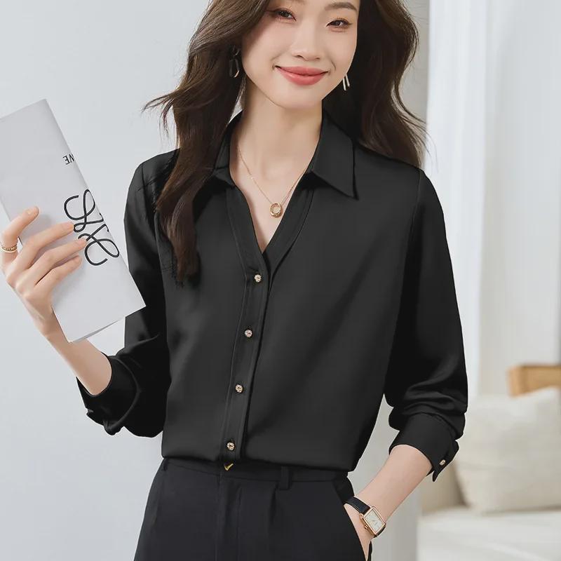 Damen Lila Satin Langarm Designerhemd, Neuer Französischer Stil