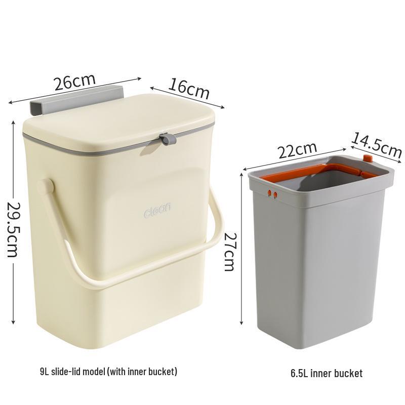 Cream Wall-Mounted Kitchen Trash Bin with Lid