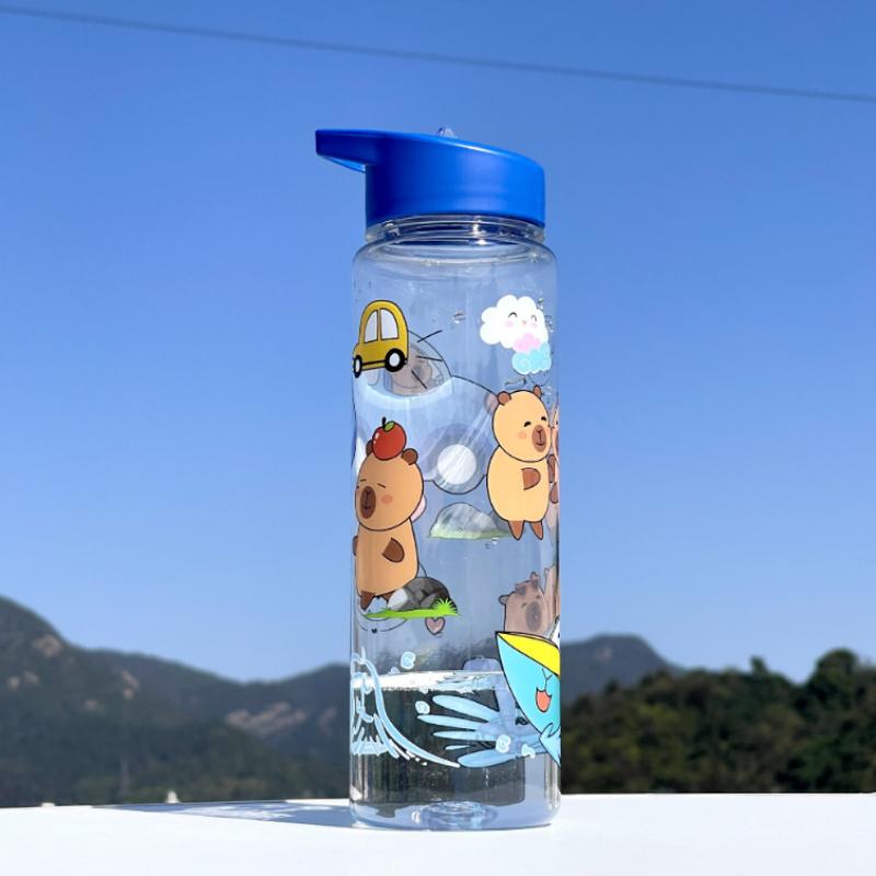 780ml Capybara Water Bottle For Kids Water Sippy Cup With Silicone Straw Leakproof Plastic Water Bottles Summer Kids Water Cup