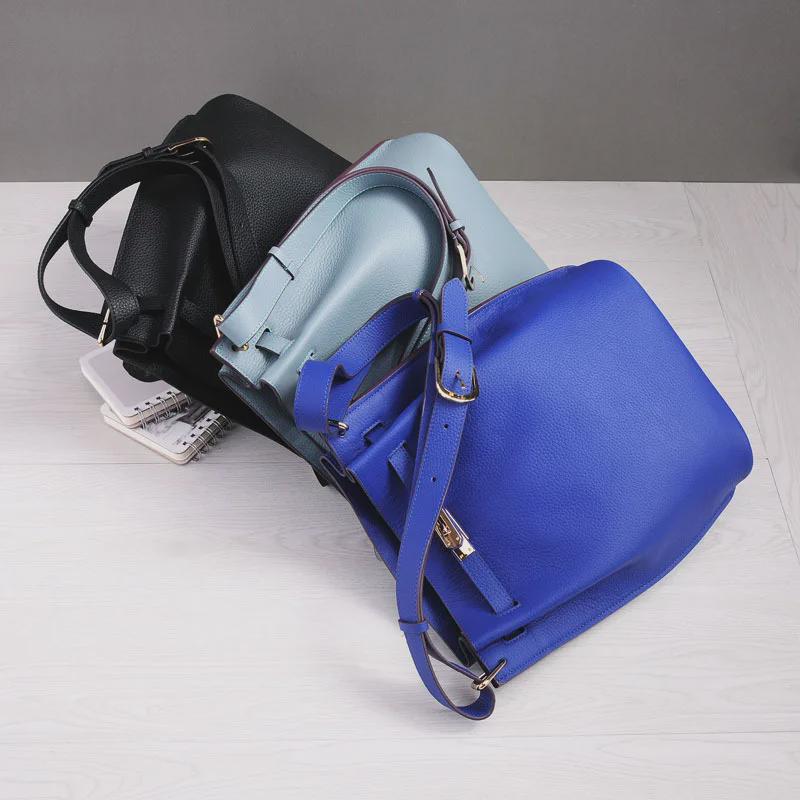 Sokelly 2025 Genuine Leather Crossbody Bucket Bag – Trendy Vertical Horseshoe Design