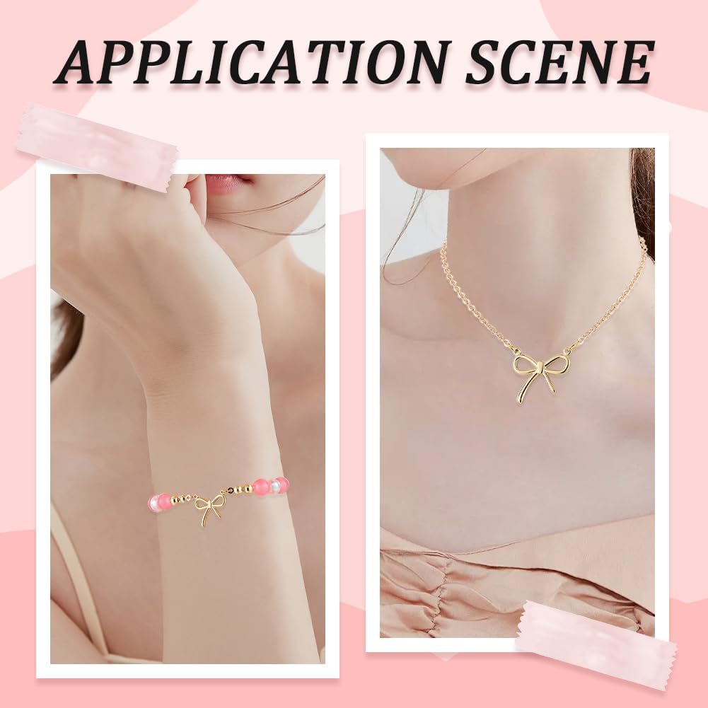 Beebeecraft 1 Box 6Pcs Bowknot Charms 14K Gold Plated 304 Stainless Steel Hollow Bowknot Links with 2 Holes for Necklace Jewelry Making (Hole: 1mm)