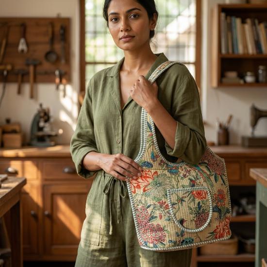 Shoulder Bag Usalover925 Peach Quilted Cotton Bird Print Shoulder Bag 16