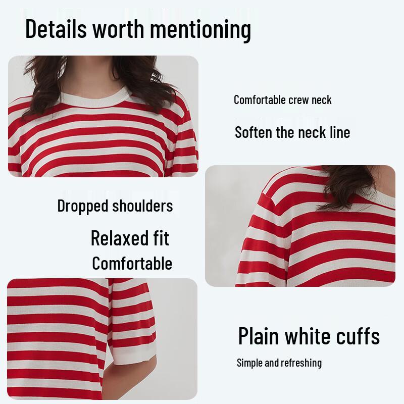 Hengyuanxiang Women's Striped Loose Knit T-Shirt