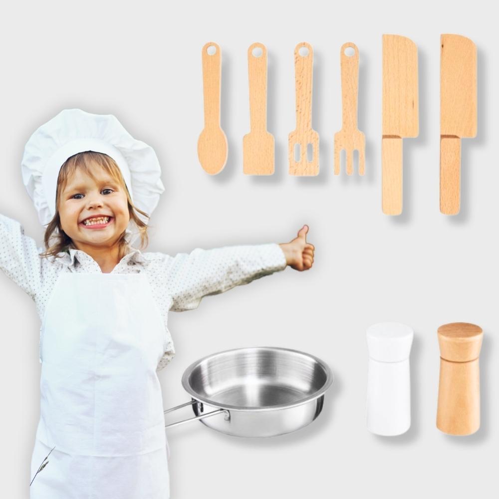 Children's kitchen, wooden stove, retro girl's set + accessories