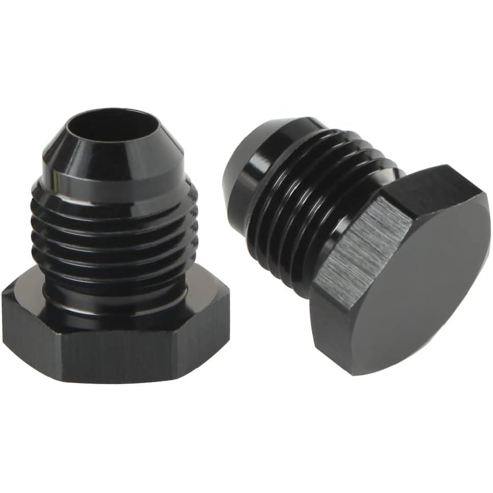 4AN Male Flare Hex Head Plug Fitting Adapter Aluminum Black, Pack of 2