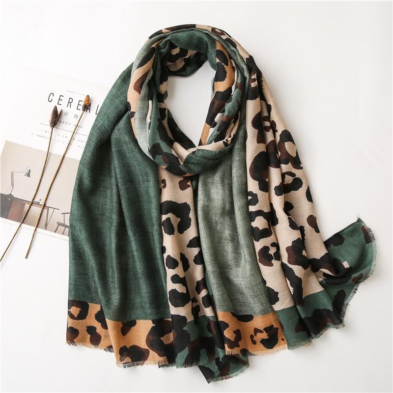 Korean Coffee Tone Leopard Print Scarf for Women - Spring to Winter Brown Shawl