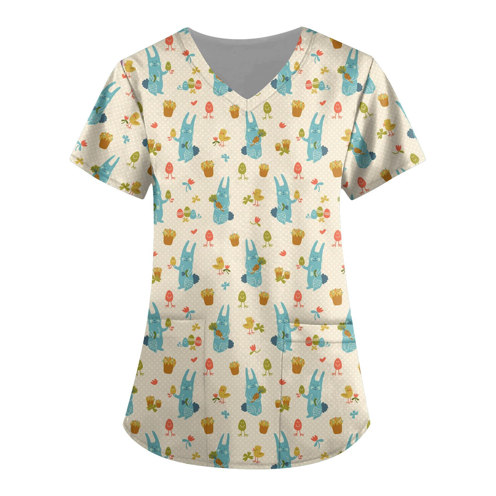 

Женские модные топы для ухода за кожей с короткими рукавами и V-образным вырезом с принтом L бежевый