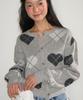 Ronron Heart Argyle Basic Knit Cardigan Gray
