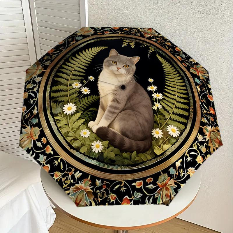 1PC Cat Floral Umbrella-8-Rib Reinforced, Automatic Open, Lightweight & Durable, Cute Fashion Accessory for Outdoor-K1288
