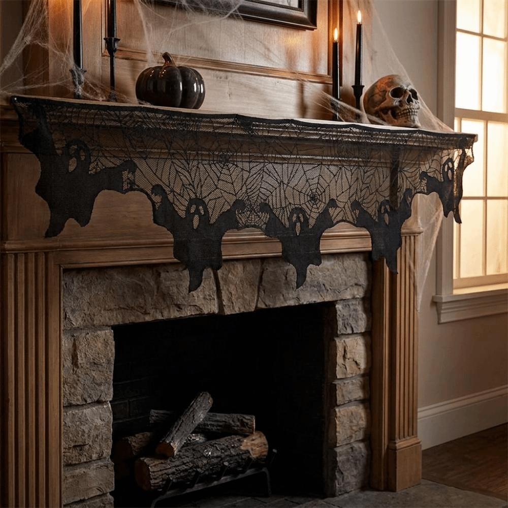Sheer Fabric Spider Web Ghost Edge Tablecloth Gothic Style Black Lace Table Runner  Dining Table