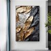 Modern Golden and Black Leaf Canvas Painting Wall Art Gold Leaves Wall Decor Prints Textured Paintings for Living Room No Frame