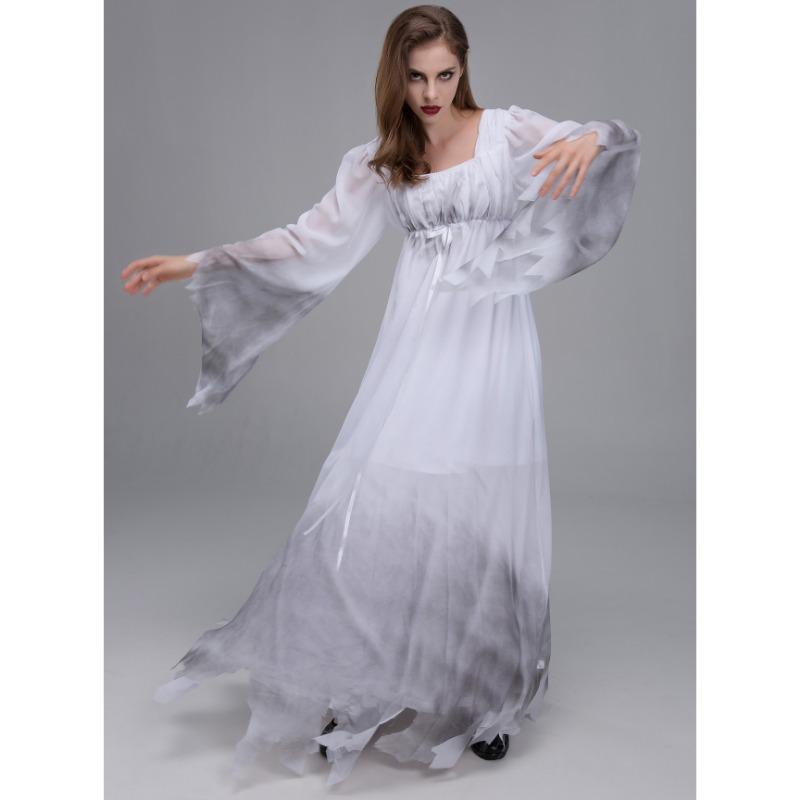 Halloween, Horror Zombie Costume Ghost Zombie Woman Ghost Costume Vampire Bride Playing Ghost Festival Dress Gray