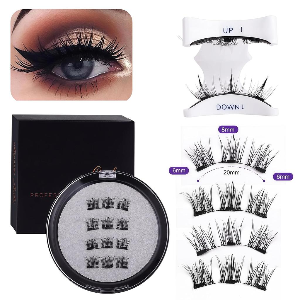 Magnetic Eyelashes with Applicator - No Glue Reusable Natural Look False Lashes, Easy Apply Lash Clusters for Daily Wear