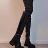 Mode Damen Stiefel mit weitem Schaft, dicke Beine, hohe Plateaustiefel, langer Schaft, Übergröße