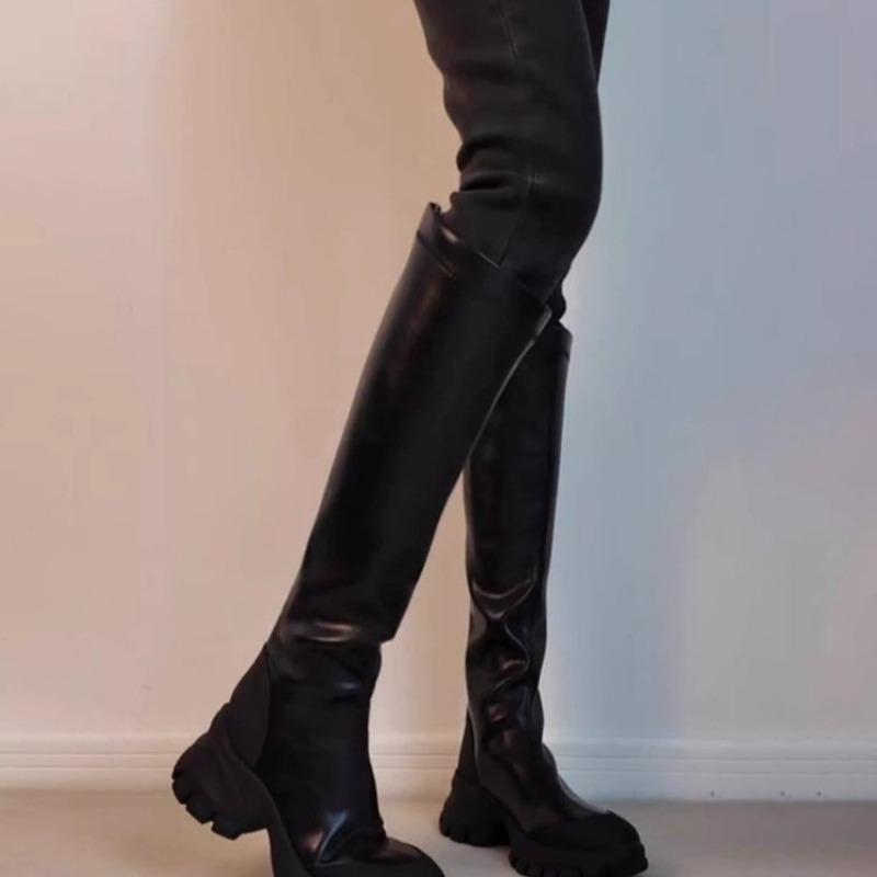 Mode Damen Stiefel mit weitem Schaft, dicke Beine, hohe Plateaustiefel, langer Schaft, Übergröße