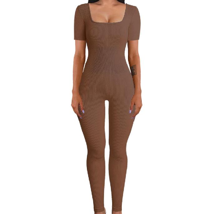 New Women'S Jumpsuit For Autumn And Winter, Threaded Square Collar, Hip Lifting, Slim Fit And Sexy Jumpsuit