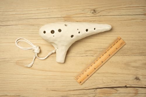 TNG Ocarina [Alto/C/AC / 12-Hole / Emerald] High-Quality Ocarina for Tube Play (Includes Strap) Glazed Finish with Ocean Wave Pattern (White)