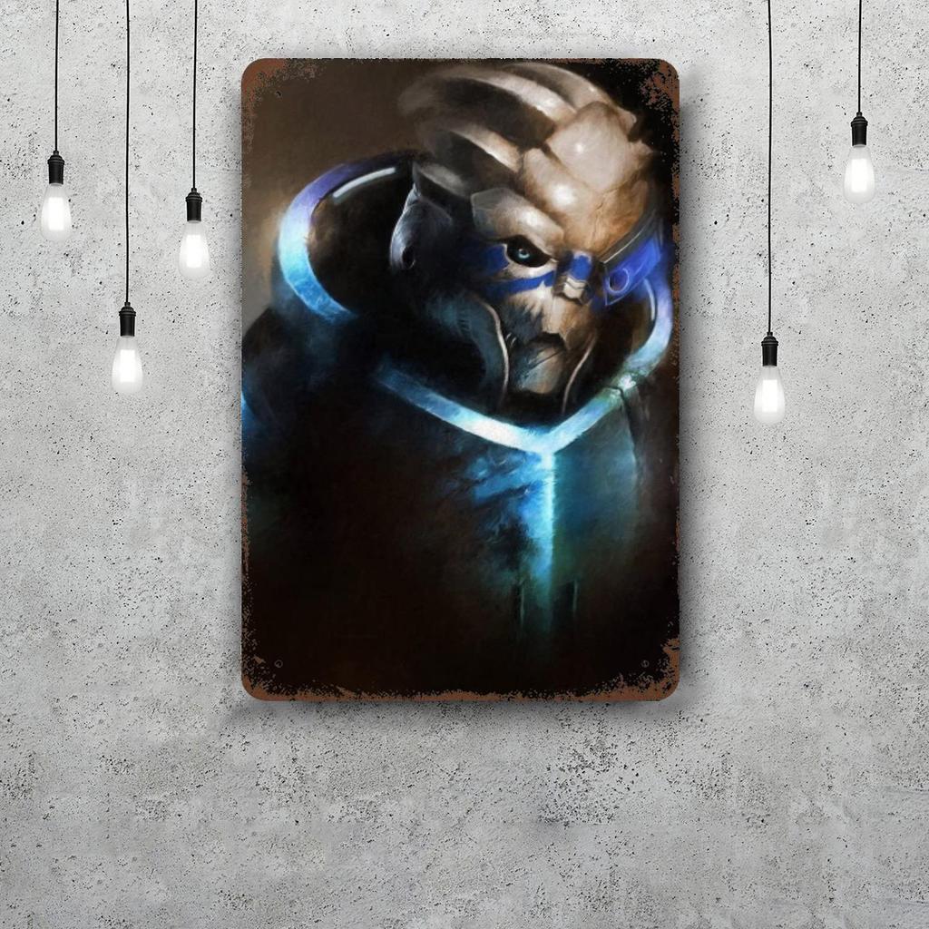 Garrus Close Up Mass Effect Vintage Metal Tin Signs Posters Decor Retro Metal Plaque Wall Art Decor for Garage Bar